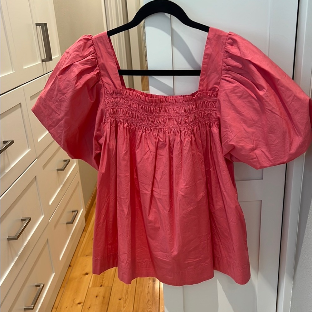 By Anthropolgie Puff-Sleeve Smocked Blouse- brand new